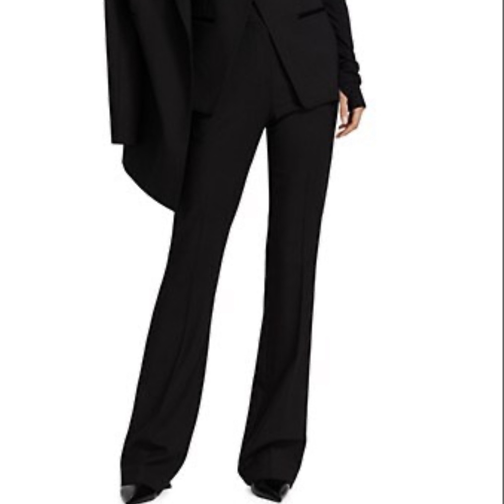 Helmut Lang Wool-Blend Straight-Leg Suit Pants with Adjustable Waist Black Sz 0